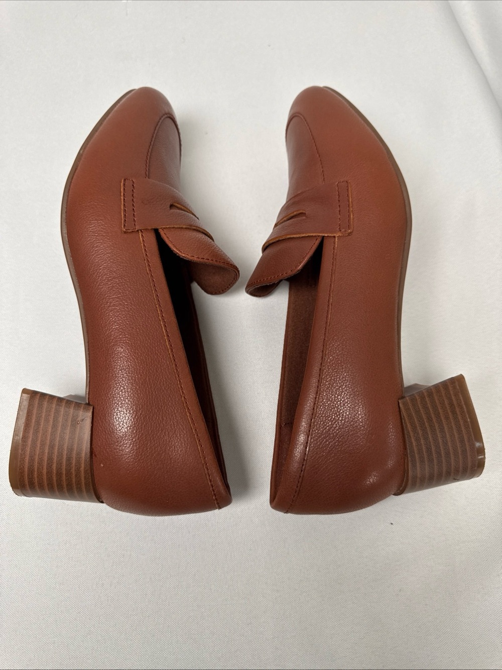 Clarks Iridessa Sky Shoes Womens Sz 7.5 M Dark Tan Leather Loafers Block Heel - Picture 10 of 13